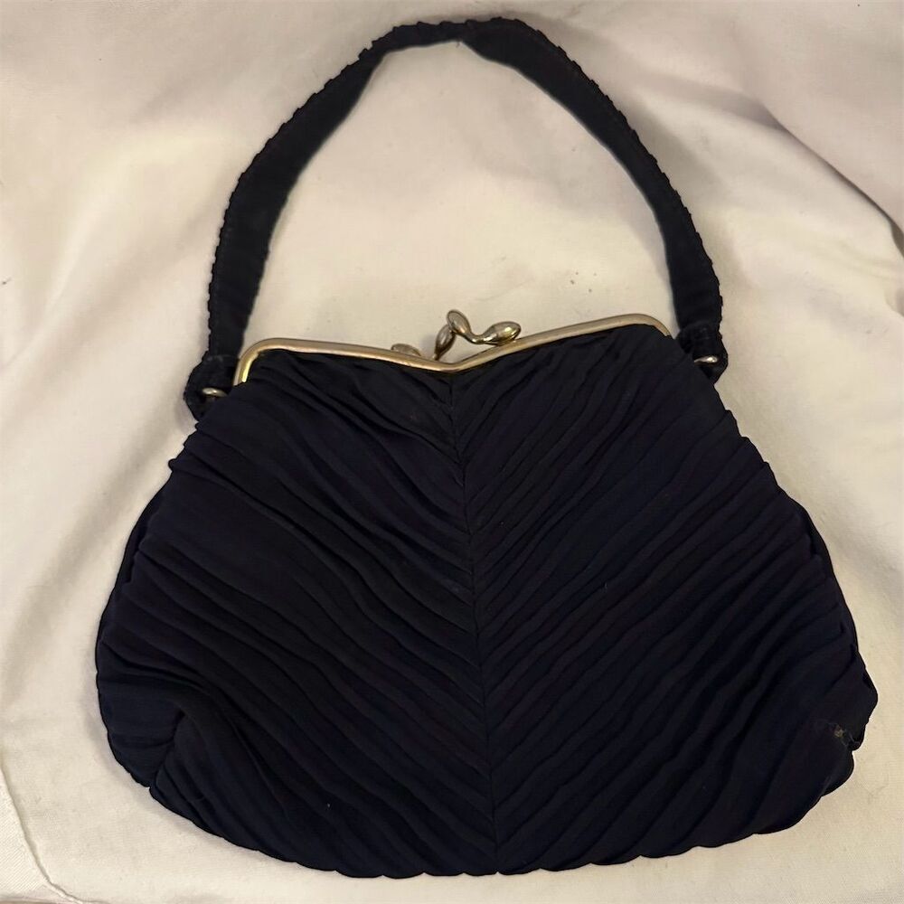 Vintage 1940s Black Fabric Handbag by Julius Resnick